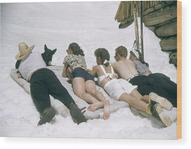 Human Interest Wood Print featuring the photograph Sunbathing On The Slopes #1 by George Silk