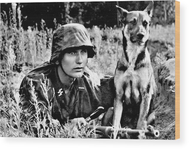 Hunters Wood Print featuring the painting 1943 German Sniper and Dog PHOTO Wehrmacht Waffen ss World War 2 Soldier Germany by Celestial Images