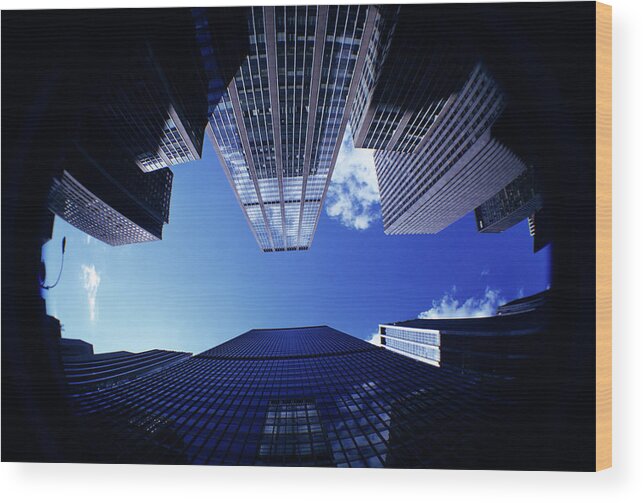 Photography Wood Print featuring the photograph 1980s Blue Sky Between Skyscrapers Nyc by Vintage Images