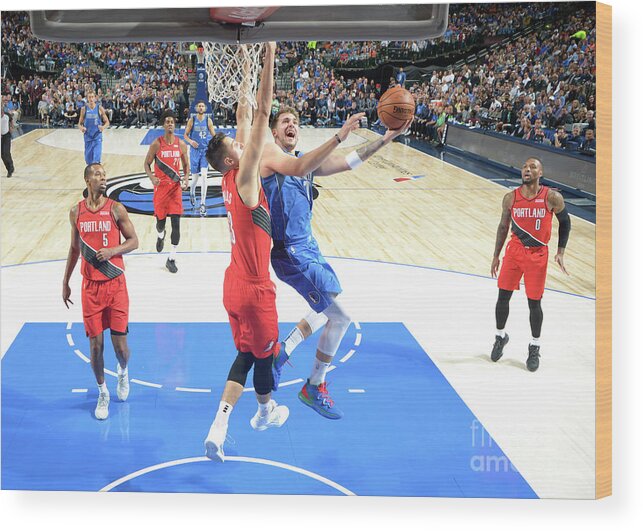 Luka Doncic Wood Print featuring the photograph Portland Trail Blazers V Dallas by Glenn James