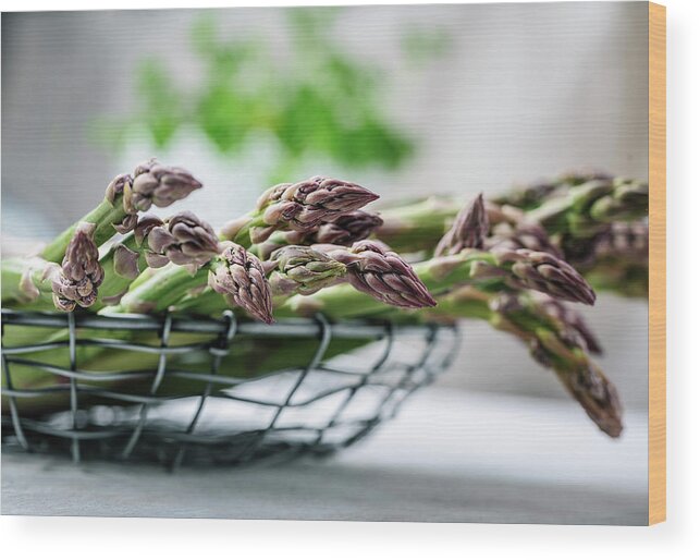 Asparagus Wood Print featuring the photograph Fresh Green Asparagus #4 by Nailia Schwarz