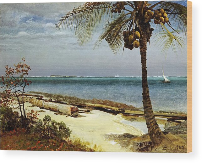 Albert Bierstadt Wood Print featuring the painting Tropical Coast #5 by Albert Bierstadt