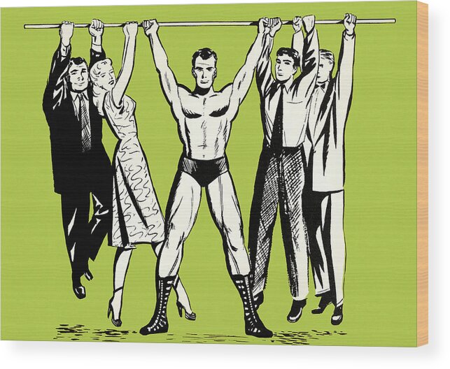 Bench Press Wood Print featuring the drawing Strongmen #6 by CSA Images