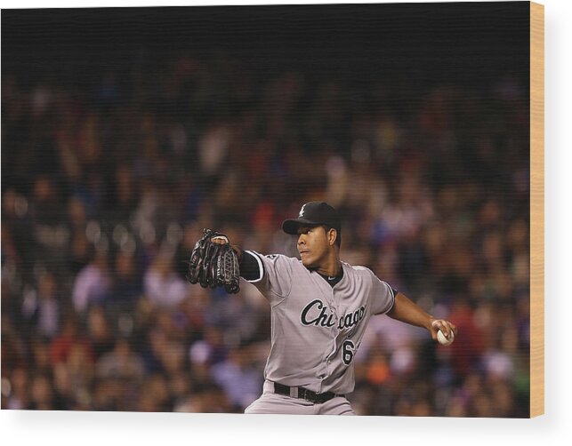 American League Baseball Wood Print featuring the photograph Chicago White Sox V Colorado Rockies by Doug Pensinger