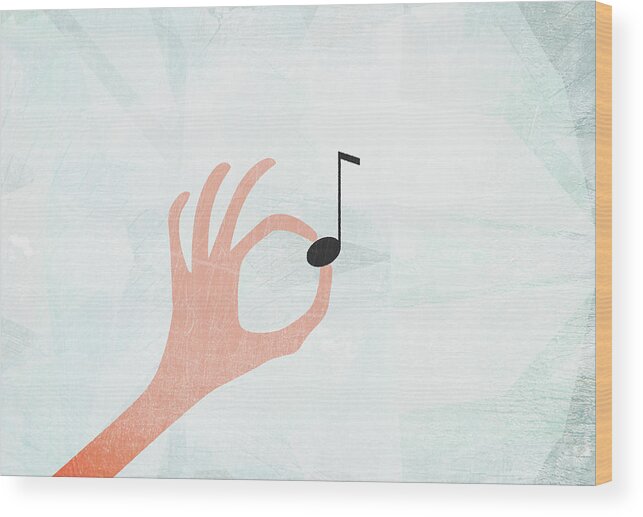 People Wood Print featuring the digital art A Hand Holding A Musical Note by Jutta Kuss