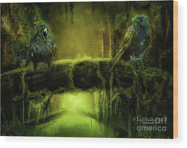 Birds Wood Print featuring the photograph A raven conversation by Kira Bodensted