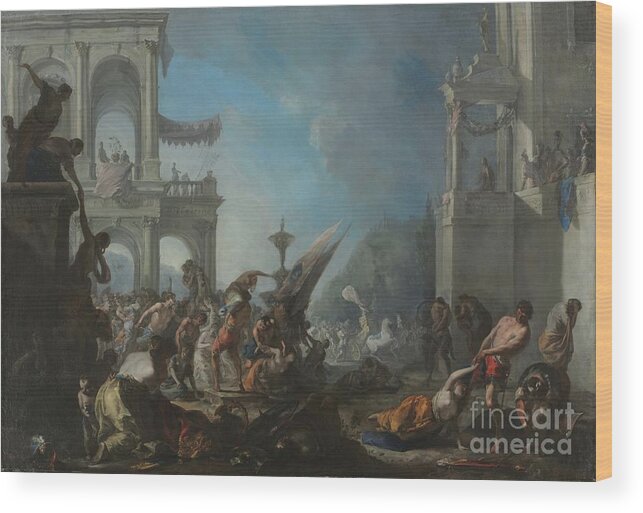 Oil Painting Wood Print featuring the drawing Abduction Of The Sabine Women by Heritage Images