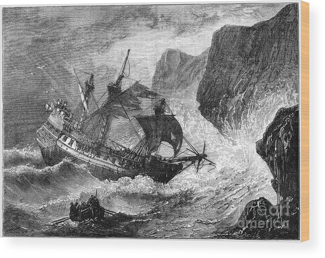 Engraving Wood Print featuring the drawing Admiral Somers Runs His Ship Ashore by Print Collector
