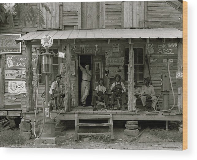 African Wood Print featuring the painting African American and a white store owner on the Porch of a country store by 