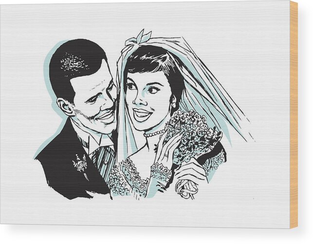 Admire Wood Print featuring the drawing African-American Newlyweds by CSA Images