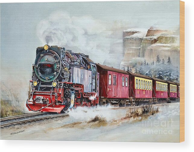 Train Wood Print featuring the painting All Aboard by Jeanette Ferguson