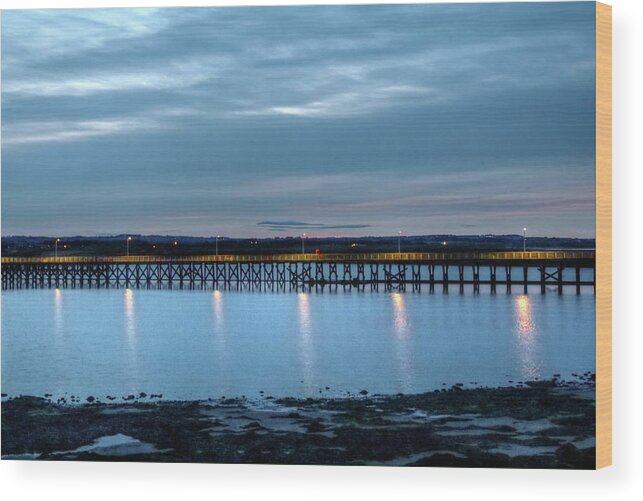 Pier Wood Print featuring the photograph Amble Pier At Night by Jeff Townsend