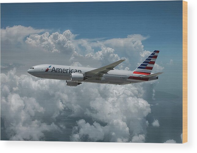 American Airlines Wood Print featuring the mixed media American Airlines Boeing 777-200 by Erik Simonsen