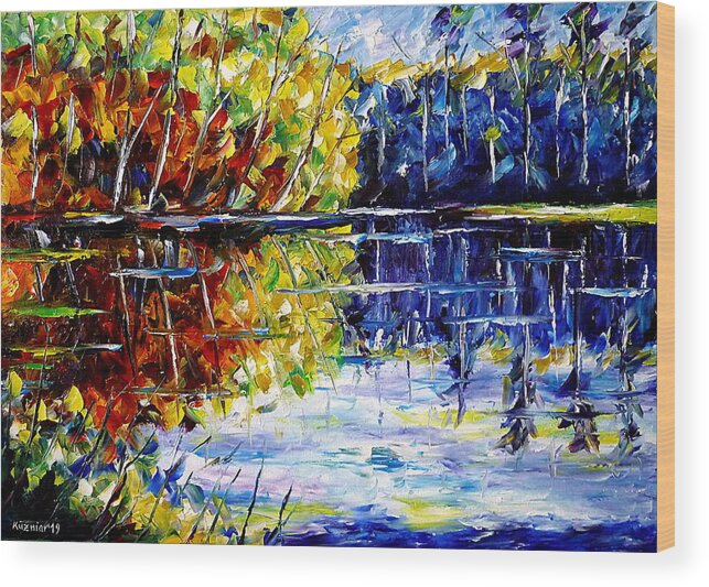 Colorful Landscape Painting Wood Print featuring the painting At The Lake by Mirek Kuzniar