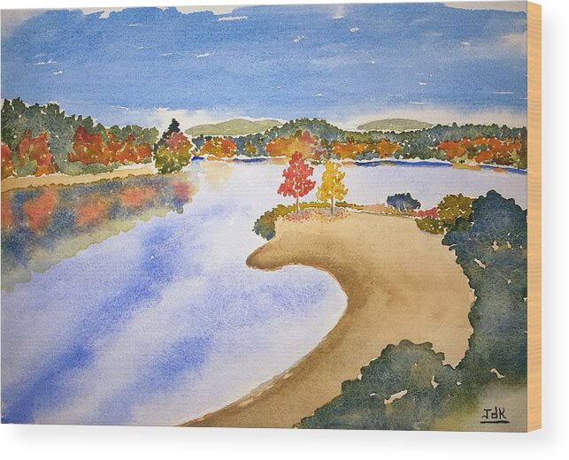 Watercolor Wood Print featuring the painting Autumn Shore Lore by John Klobucher