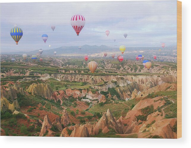 Tranquility Wood Print featuring the photograph Balloons In The Sky by Lilia Petkova