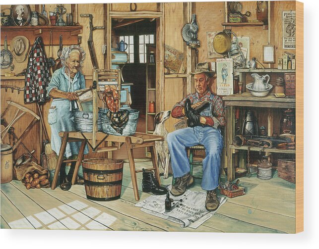 Barn Dance Preparation Wood Print featuring the painting Barn Dance Preparation by Les Ray
