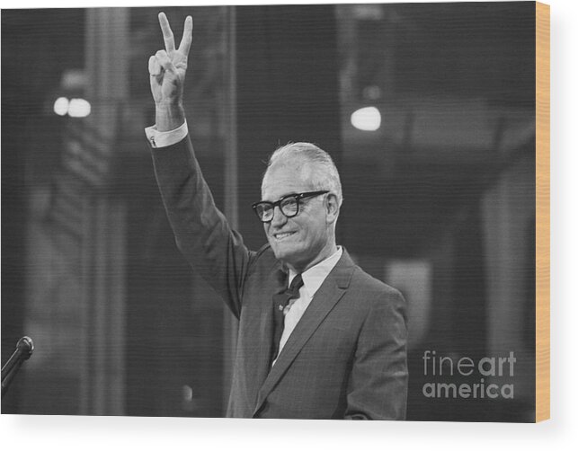Event Wood Print featuring the photograph Barry Goldwater Giving Victory Sign by Bettmann