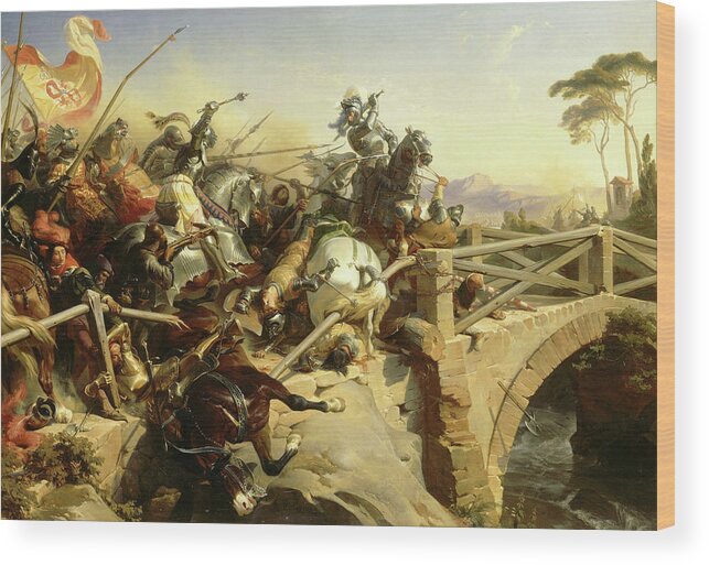 Philippoteaux Wood Print featuring the painting Bayard defend un pont sur le Garigliano, 1503 by Henri Felix Emmanuel Philippoteaux