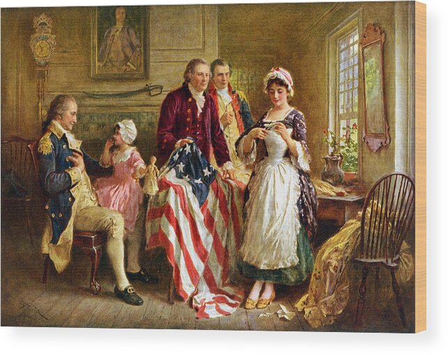 George Washington Wood Print featuring the painting Betsy Ross and General George Washington by War Is Hell Store