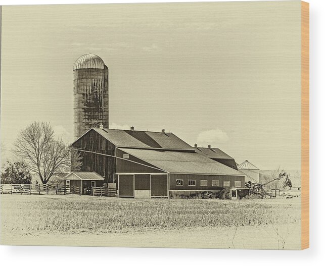 Ontario Wood Print featuring the photograph Big Red Barn 3 Sepia by Steve Harrington