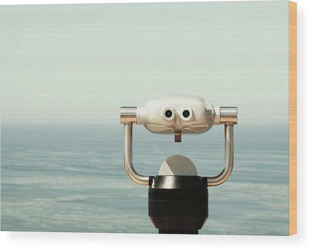 Tranquility Wood Print featuring the photograph Binoculars By Ocean by Shari Weaver Photography