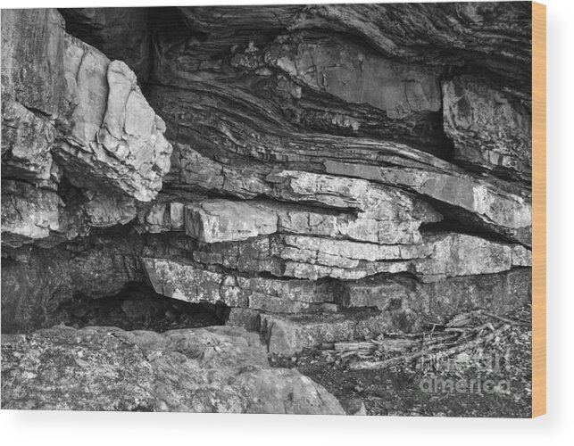 Cave Wood Print featuring the photograph Black And White Cave by Phil Perkins