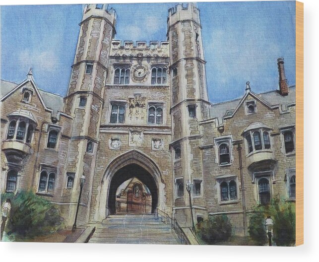 Architecture Wood Print featuring the painting Blair Hall, Princeton University by Henrieta Maneva