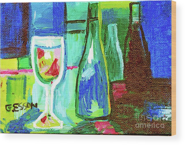 Wine Wood Print featuring the painting Blue Green Wine Abstract by Genevieve Esson