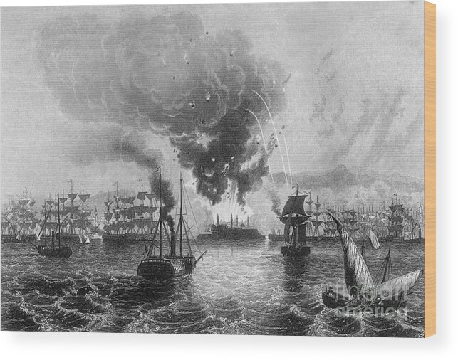 Engraving Wood Print featuring the drawing Bombardment Of St Jean Dacre By Admiral by Print Collector