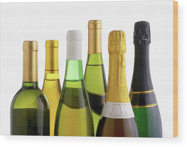 White Background Wood Print featuring the photograph Bottles Of White Wine And Champagne by Mistikas