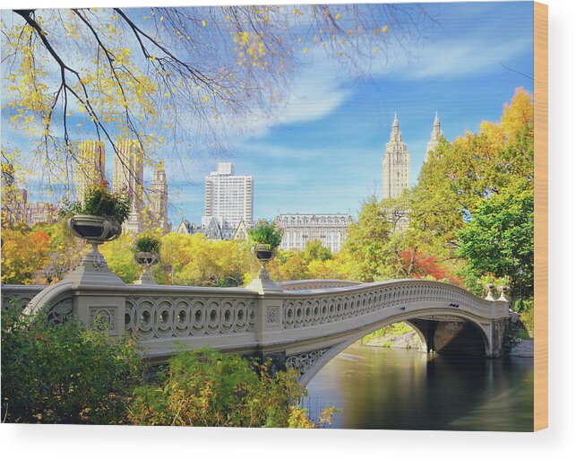 Tranquility Wood Print featuring the photograph Bow Bridge Over Lake by Andrew C Mace