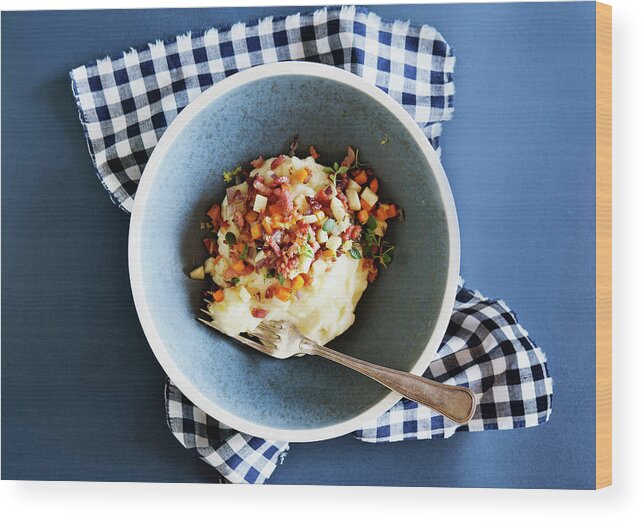 Serving Size Wood Print featuring the photograph Bowl Of Mashed Potato With Bacon by Line Klein