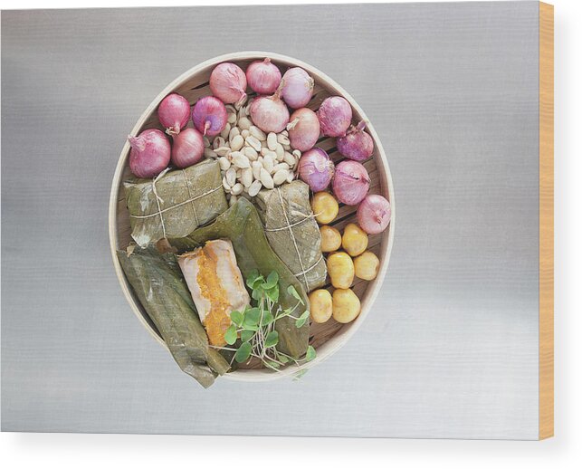 Stuffed Wood Print featuring the photograph Bowl Of Vegetables And Cooked Rolls by Laurie Castelli