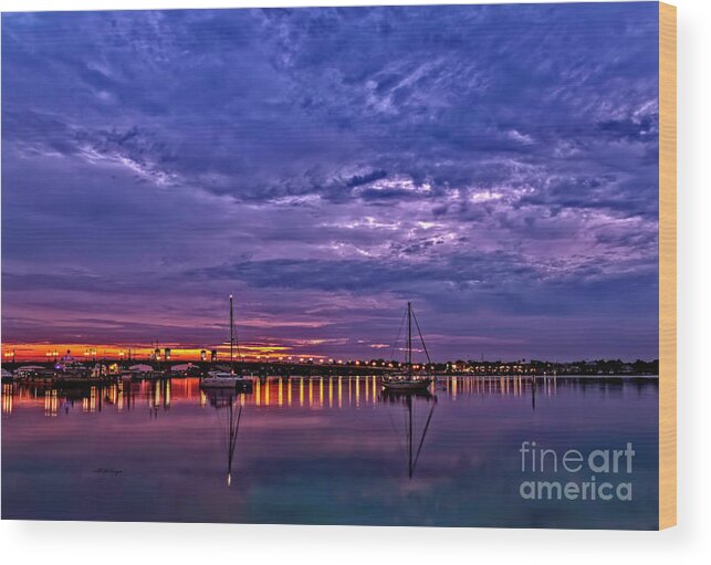 Sunrises Wood Print featuring the photograph Bridge Of Lions At Dawn by DB Hayes