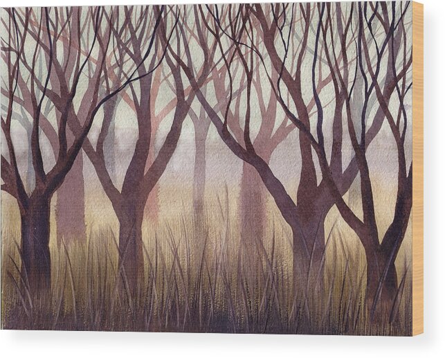 Russian Artists New Wave Wood Print featuring the painting Brownish Forest by Ina Petrashkevich