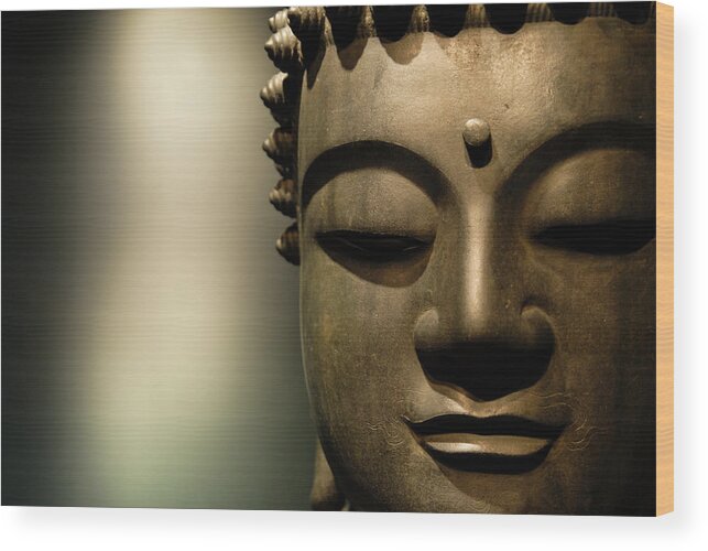 Statue Wood Print featuring the photograph Buddha Close Up by Thad