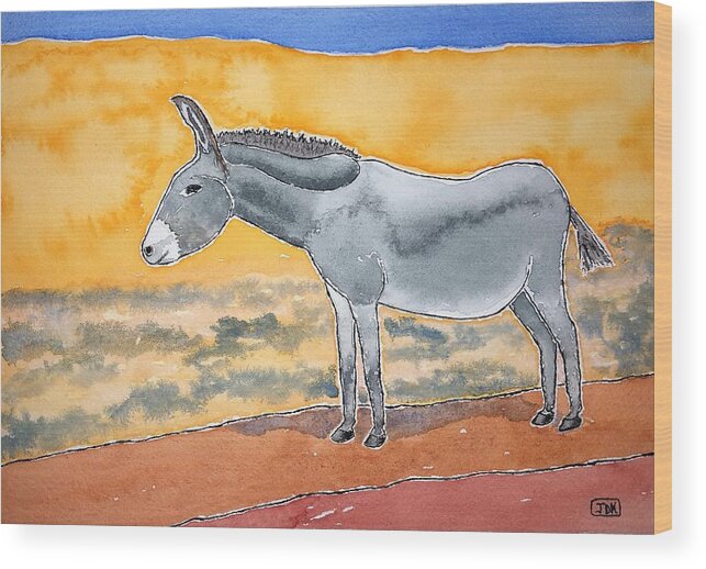 Watercolor Wood Print featuring the painting Burro Lore by John Klobucher