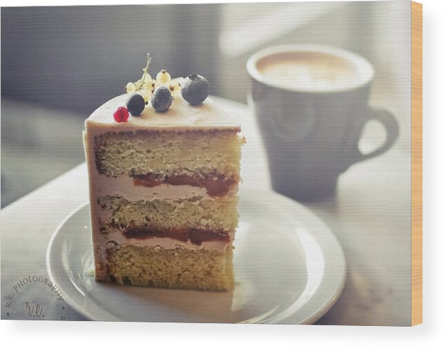 Temptation Wood Print featuring the photograph Cappuccino And Cake by Amparo E. Rios