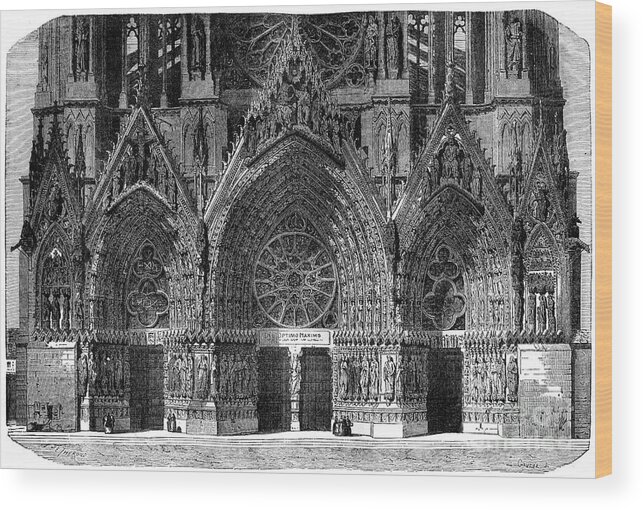Circa 13th Century Wood Print featuring the drawing Cathedral Of Notre-dame, Reims, France by Print Collector