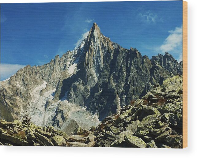 Tranquility Wood Print featuring the photograph Chamonix Mont Blanc, Aiguille Verte by © Thierry Llansades