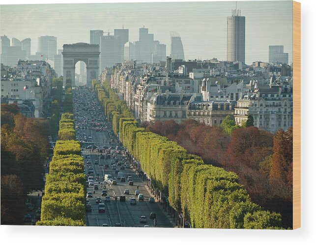 Outdoors Wood Print featuring the photograph Champs Elysées Seen Of Top by Jean Marc Romain