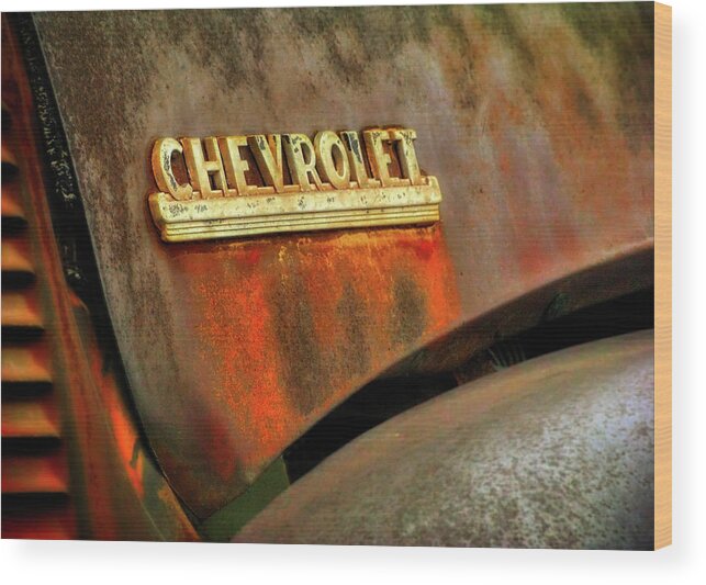 Corrosion Wood Print featuring the photograph Chevy hood by Micah Offman