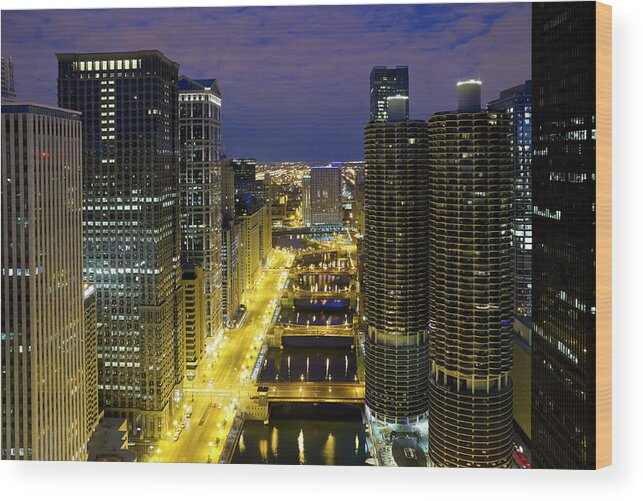 Drawbridge Wood Print featuring the photograph Chicago - Aerial View Of Downtown And by Chrisp0