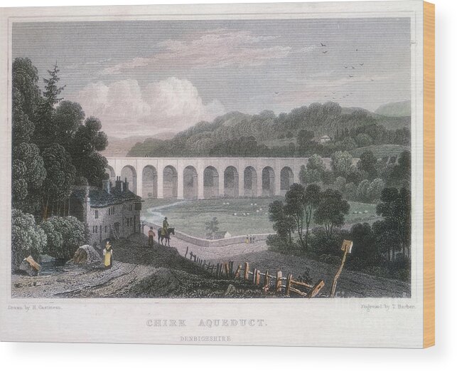 Horse Wood Print featuring the drawing Chirk Aqueduct On The Ellesmere Canal by Print Collector
