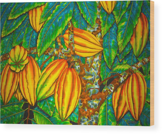 Cacao Pod Wood Print featuring the painting Chocolat St. Lucia by Daniel Jean-Baptiste