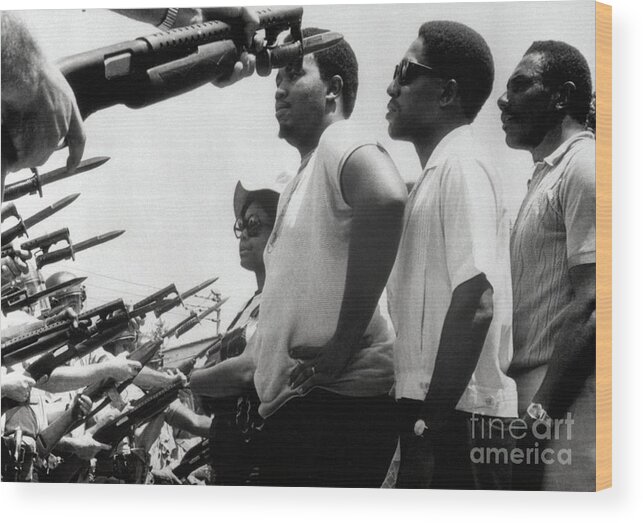 Marching Wood Print featuring the photograph Civil Rights Marchers Facing Bayonets by Bettmann
