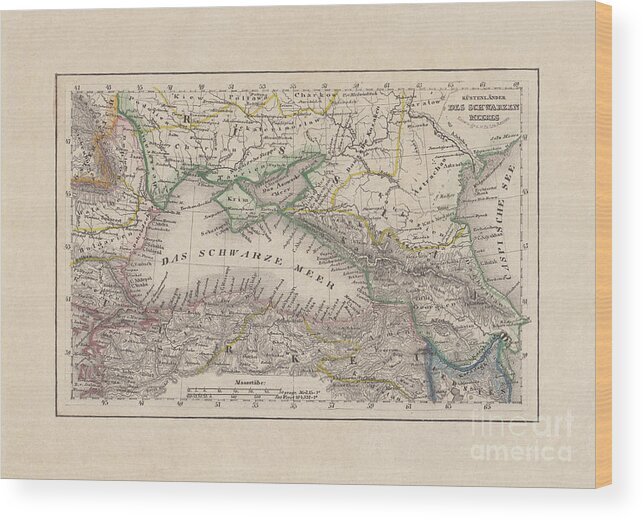 Engraving Wood Print featuring the digital art Coastal Countries Of The Black Sea by Zu 09