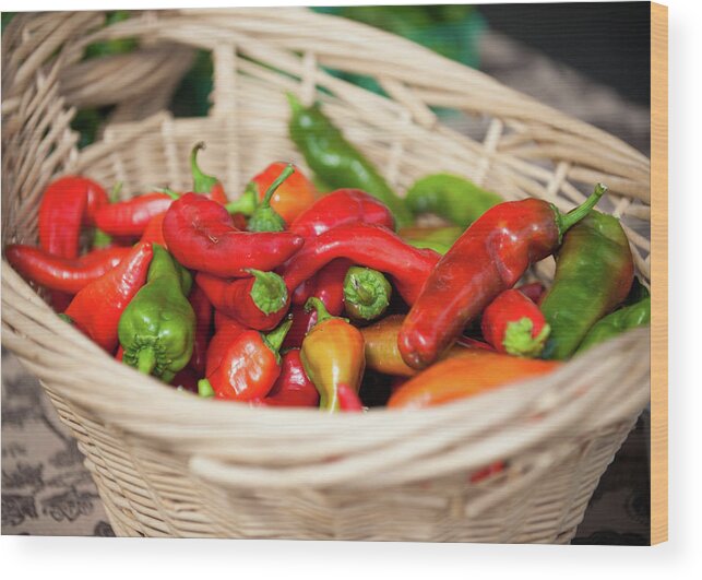 Red Bell Pepper Wood Print featuring the photograph Colorful Red, Green, And Orange Peppers by Txphotoblog - Randy Ennis