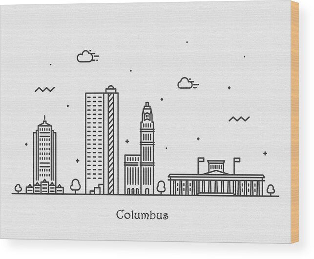 Columbus Wood Print featuring the digital art Columbus Cityscape Travel Poster by Inspirowl Design